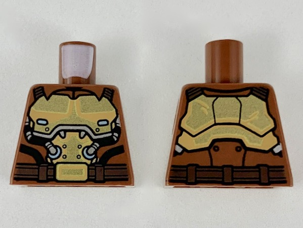Lego Torso Shirt with Collar, Gold Breastplate with Silver Tubes Pattern / Reddish Brown