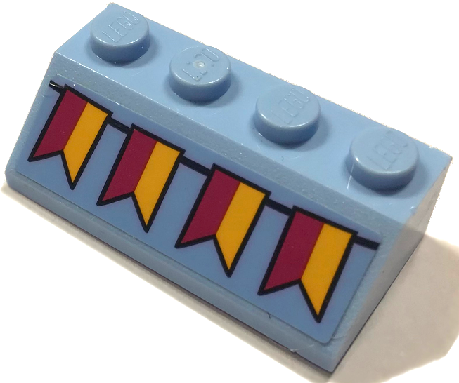 Lego Slope 45 2 x 4 with Bright Light Orange and Magenta Bunting Flags Pattern (Sticker) - Set 43175 / Bright Light Blue