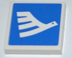 Lego Tile 2 x 2 with White Airline Bird on Blue Background Pattern Model Right Side (Sticker) - Set 3182 / White