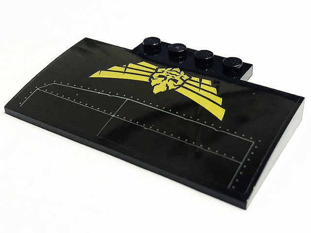 Lego Slope, Curved 5 x 8 x 2/3 with 4 Studs with Gold Skull, Wings and Plates with Rivets Pattern Model Left Side (Sticker) - Set 71736