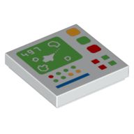 Lego Tile 2 x 2 with Control Panel Medium Screen Spaceship, Asteroids Print / White