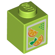 Lego Brick 1 x 1 with Oranges Print [Juice Carton] / Lime