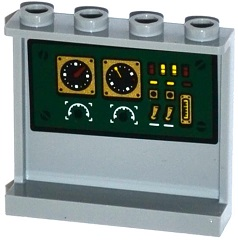 Lego Panel 1 x 4 x 3 with Side Supports - Hollow Studs with Gauges and Switches on Dark Green Background Pattern on Inside (Sticker) - Set 70735 / Light Bluish Gray