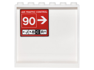 Lego Panel 1 x 6 x 5 with Red Sign with 'AIR TRAFFIC CONTROL', '90', 'J', 'B', 'C', 'R' and Arrows Pattern on Inside (Sticker) - Set 76051 / White