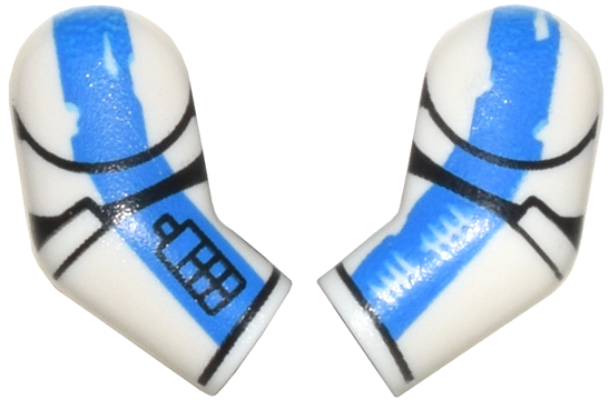 Lego Arm, (Matching Left and Right) Pair with Armor Panels, Worn Blue Stripes, and Tally Marks Pattern / White