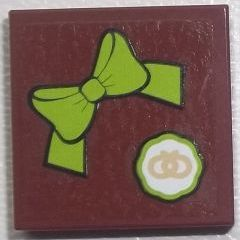 Lego Tile 2 x 2 with Bow Tie and Small Pretzel Pattern (Sticker) - Set 10216 / Reddish Brown
