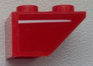 Lego Slope, Inverted 45 2 x 2 with Flat Bottom Pin with White Stripe Pattern Model Left Side (Sticker) - Set 75876 / Red