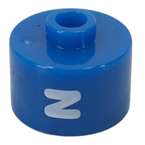 Lego Pen Bead, Round Long, Flat Edge with White 'N' Print / Blue