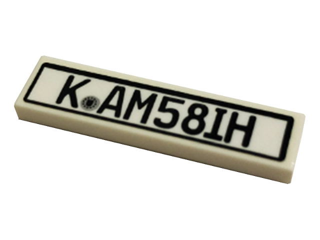 Lego Tile 1 x 4 with 'K AM58IH' without Safety Inspection Decal Pattern (Sticker) - Set 10265 / White