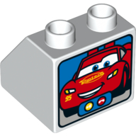 Lego Duplo Brick 2 x 2 Slope 45° with Lightning McQueen Print / White