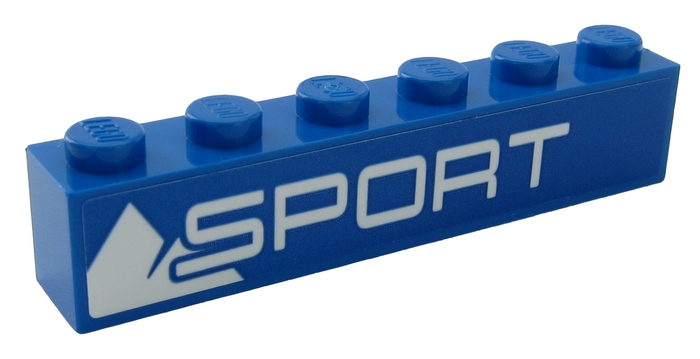 Lego Brick 1 x 6 with White 'SPORT' and Mountain Pattern (Sticker) - Set 60203 / Blue
