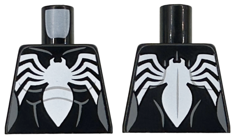 Lego Torso Female Super Hero Costume with Dark Bluish Gray Muscles Outline and White Spider Front and Back Pattern / Black