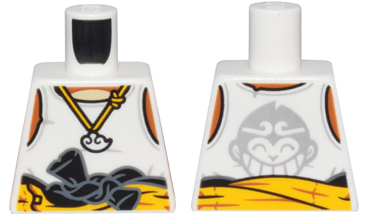 Lego Torso Tank Top, Necklace, Black and Bright Light Orange Racing Suit Tied at Waist, and Monkie Kid Logo Pattern / White