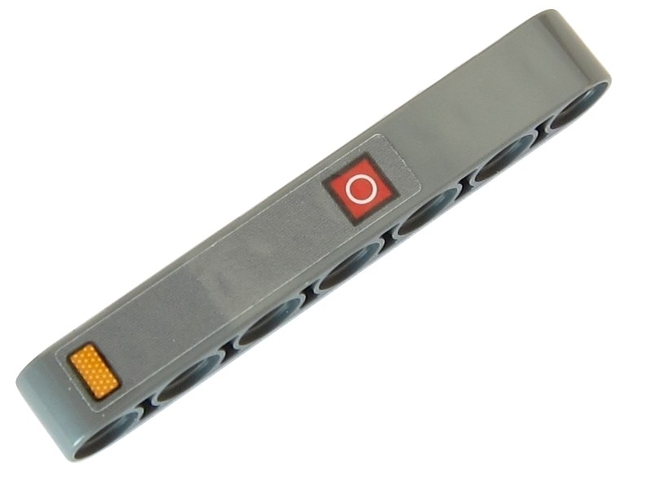 Lego Technic, Liftarm Thick 1 x 7 with White Circle in Red Square and Orange Reflector Pattern (Sticker) - Set 42054