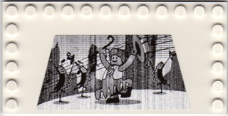 Lego Tile, Modified 6 x 12 with Studs on Edges with Black and White Movie Screen with Dancing Minifigure Pattern (Sticker) - Set 10232