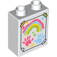 Lego Duplo Brick 1 x 2 x 2 with Drawing of Rainbow, HandPrints Print / White