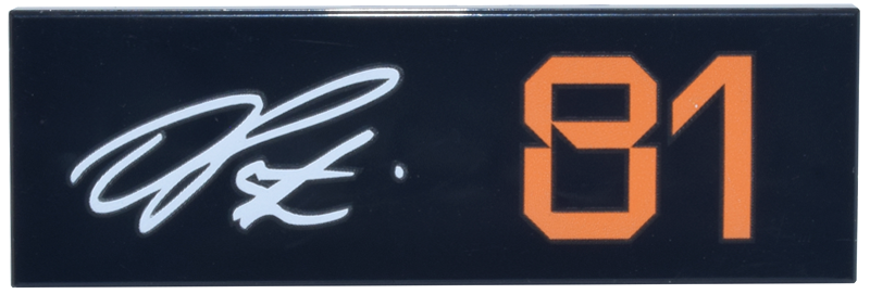 Lego Tile 2 x 6 with White Signature and Orange Stylized Number 81 Pattern