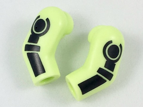 Lego Arm, (Matching Left and Right) Pair with Black Minifigure Skeleton Pattern / Yellowish Green