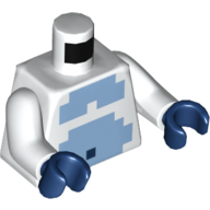 Lego Torso Pixelated Medium Blue Fur Print, White Arms, Dark Blue Hands / White