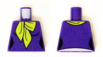 Lego Torso Female Figure with Black Outlines and Lime Scarf Pattern (Daphne) / Dark Purple