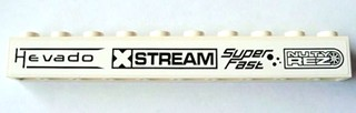 Lego Brick 1 x 10 with Black 'Hevado', 'XSTREAM', 'Super Fast' and 'NUTY REZ' Pattern (Sticker) - Set 8154 / White