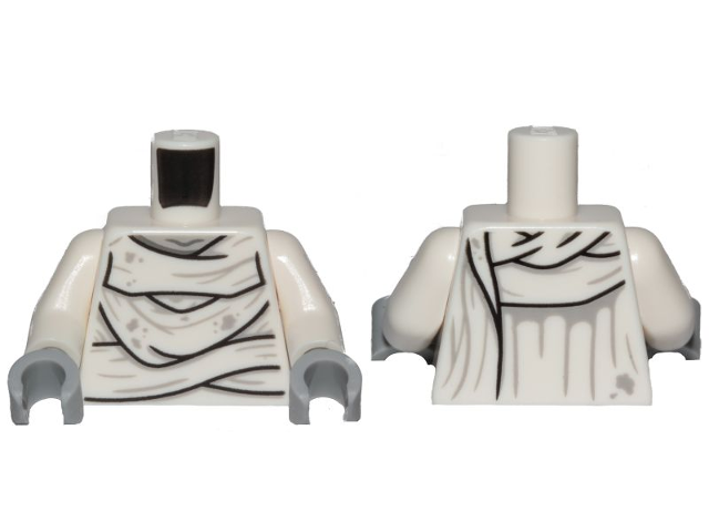 Lego Torso Alien Wrappings and Light Bluish Gray Stains Pattern / White Arms / Light Bluish Gray Hands