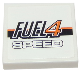 Lego Tile 2 x 2 with 'FUEL4 SPEED' Pattern (Sticker) - Set 8147 / White