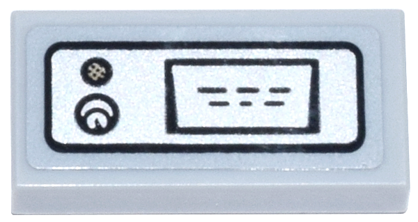 Lego Tile 1 x 2 with Silver Panel with Black Keyholes and Coin Return Flap Pattern (Sticker) - Set 21347