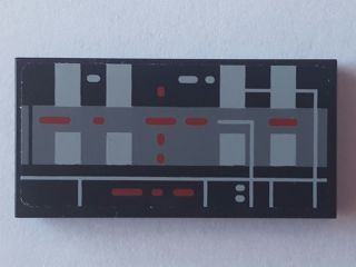 Lego Tile 2 x 4 with Light Bluish Gray, Dark Bluish Gray and Red Circuit Pattern (Sticker) - Set 75055