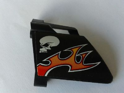 Lego Technic, Panel Fairing #23 Large Short, Small Hole, Side B with Skull and Orange Flames Pattern (Sticker) - Set 8167 / Black