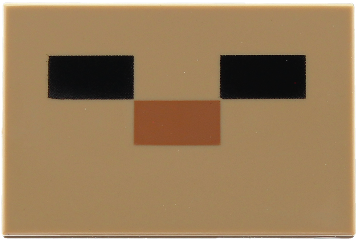 Lego Tile 2 x 3 with Black and Medium Brown Rectangles Pattern (Minecraft Baby Husk Face)