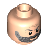 Lego Minifig Head Obadiah Stane, Dark Bluish Gray Eyebrows, Wrinkles, Dark Bluish Gray and Light Bluish Gray Beard Print / Light Nougat