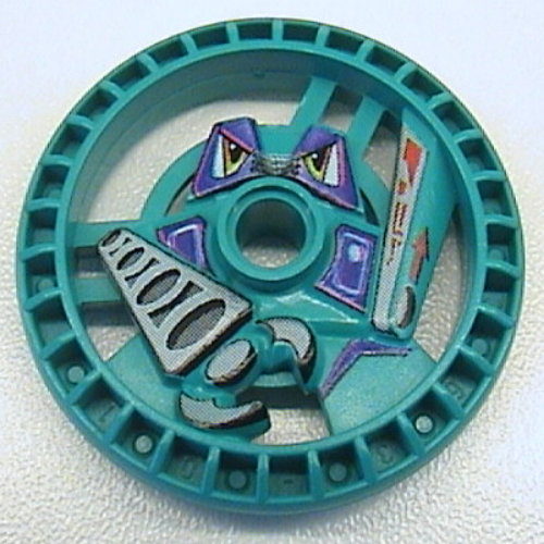 Lego Technic Disc 5 x 5 Notched, Grab with Robot Print / Dark Turquoise