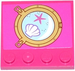 Lego Tile, Modified 4 x 4 with Studs on Edge with Starfish and Clam / Scallop in Porthole Pattern (Sticker) - Set 41073