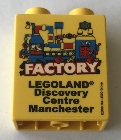Lego Duplo, Brick 1 x 2 x 2 with LEGOLAND Discovery Centre Manchester FACTORY 2018 Pattern
