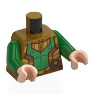 Lego Torso, Armor Plating, Green Chest Plate, Copper Trim print, Bright Green Arms, Light Nougat Hands / Pearl Gold