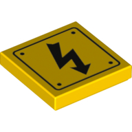 Lego Tile 2 x 2 with Electric Danger Symbol Print / Yellow