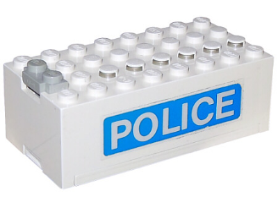 Lego Electric 9V Battery Box Small with 'POLICE' Pattern on Both Sides (Stickers) - Set 6450