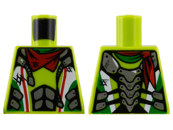 Lego Torso World Racers - White and Silver Overalls, Red Bandana Pattern / Lime