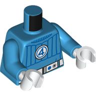 Lego Torso, Blue Stripes, White Circle with Blue 4, White Belt print, Dark Azure Arms, White Hands / Dark Azure