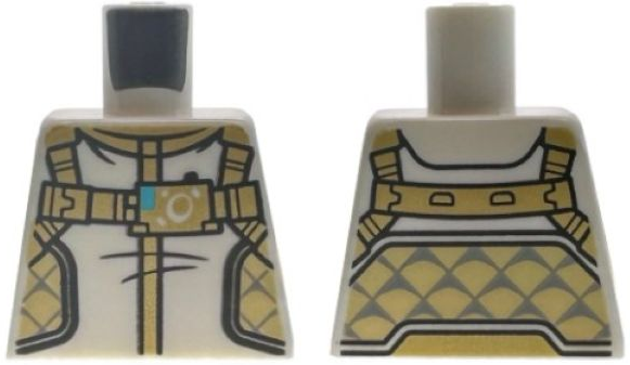 Lego Torso Spacesuit with Gold Harness and Hem, Tan Panels with Dark Bluish Gray Lattice Pattern / White