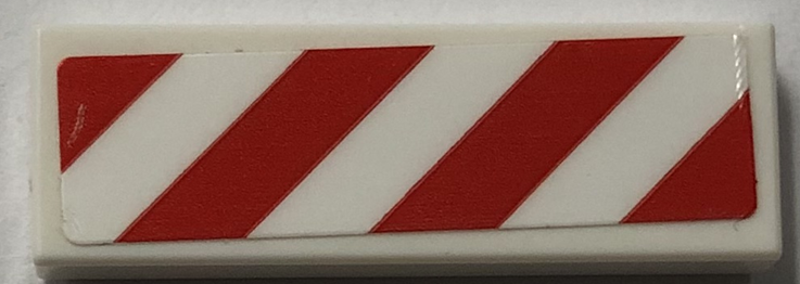 Lego Tile 1 x 3 with Red and White Danger Stripes Pattern Model Right Side (Sticker) - Set 60386 / White