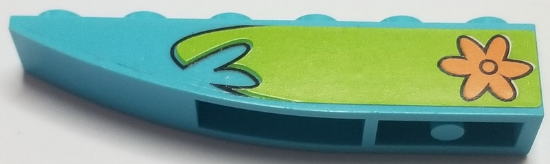 Lego Slope, Curved 6 x 1 Inverted with Orange Flower on Lime Background Pattern, Model Left (Sticker) - Set 75903 / Medium Azure