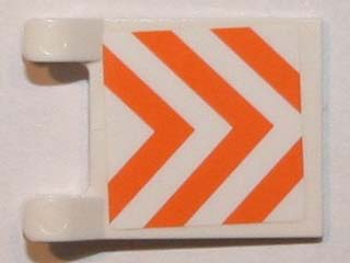 Lego Flag 2 x 2 Square with Flat Edge with Orange and White Danger Stripes Pattern (Sticker) - Set 7649