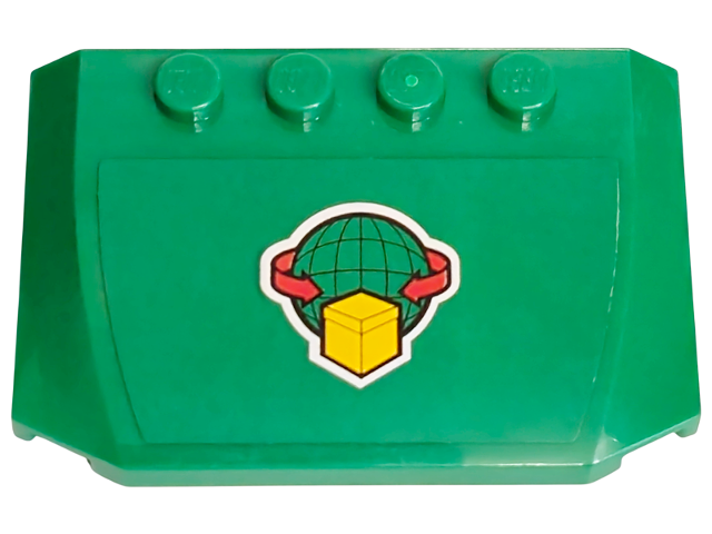 Lego Wedge 4 x 6 x 2/3 Triple Curved with Yellow Box, Red Arrows, and Wire Frame Globe Logo Pattern (Sticker) - Set 60052