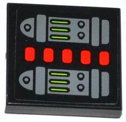 Lego Tile 2 x 2 with Red Lights, Lime Light Bars and Buttons Pattern (Sticker) - Set 70504