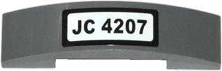 Lego Slope, Curved 4 x 1 x 2/3 Double with 'JC 4207' Pattern (Sticker) - Set 4207 / Dark Bluish Gray
