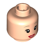 Lego Minifig Head Alice in Wonderland, Red Lips, Open Mouth Smile, Dark Tan Eyebrows, Eyelashes Print / Light Nougat