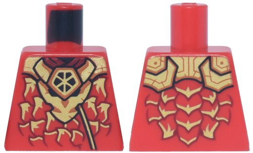 Lego Torso Robe with Gold and Dark Orange Dragon Head and Armor, Dark Red Scales Pattern / Red