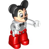 Lego Duplo Figure Mickey Mouse with Red Legs, White Jacket with Silver Shirt, Black Bow Tie Print / White